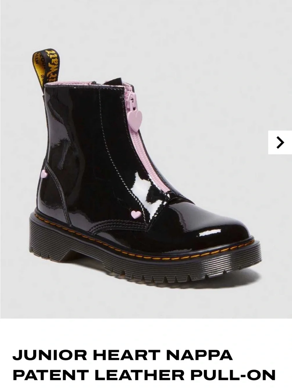 Dr Marten Girls' Black Junior Heart Napa Patent Leather Pull-On Boot Size 2